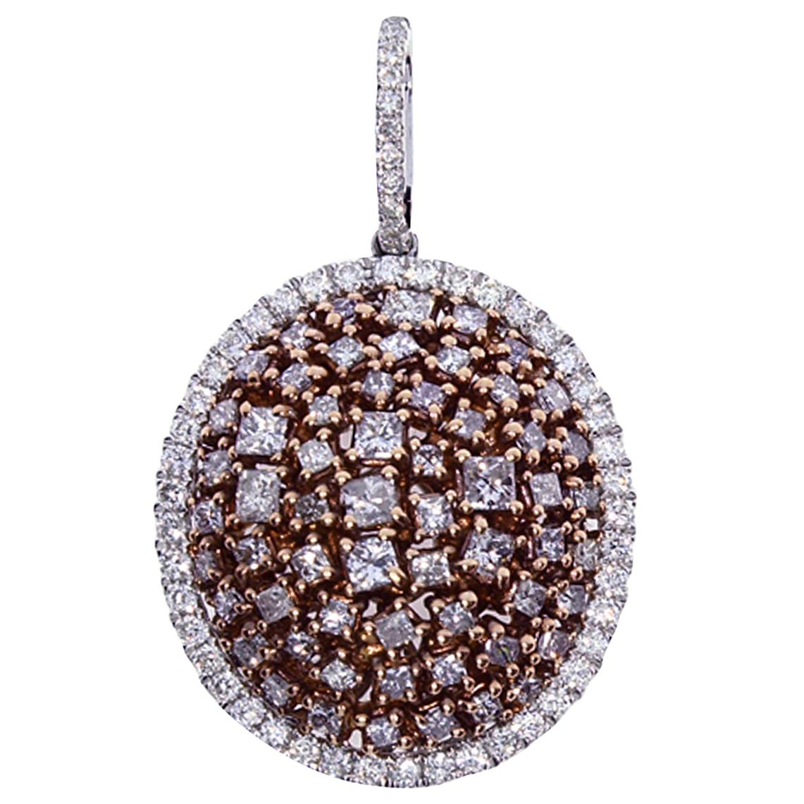 1.89 Carat Natural Fancy Pink Diamond Oval Cluster Pendant For Sale