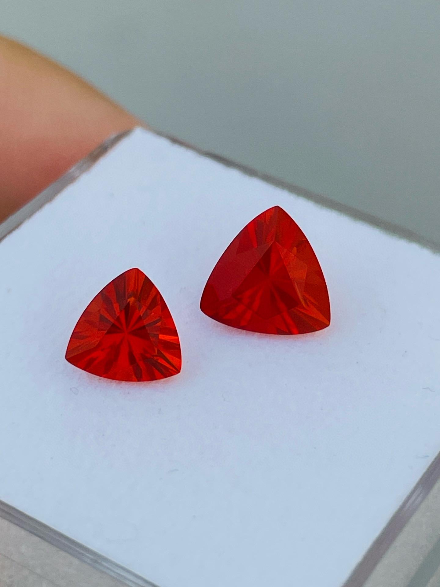 Trillion Cut 1.89 carats Natural fire Opal Mexican twice ring precision cut For Sale