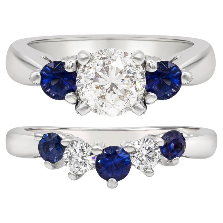 Carats Total Diamond and Blue Sapphire Engagement Ring and