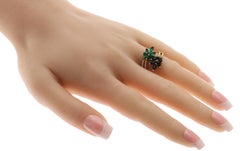 1.89 CT Emerald & Sapphire 0.25 CT Diamonds in 18K Yellow Gold Leaf Cluster Ring