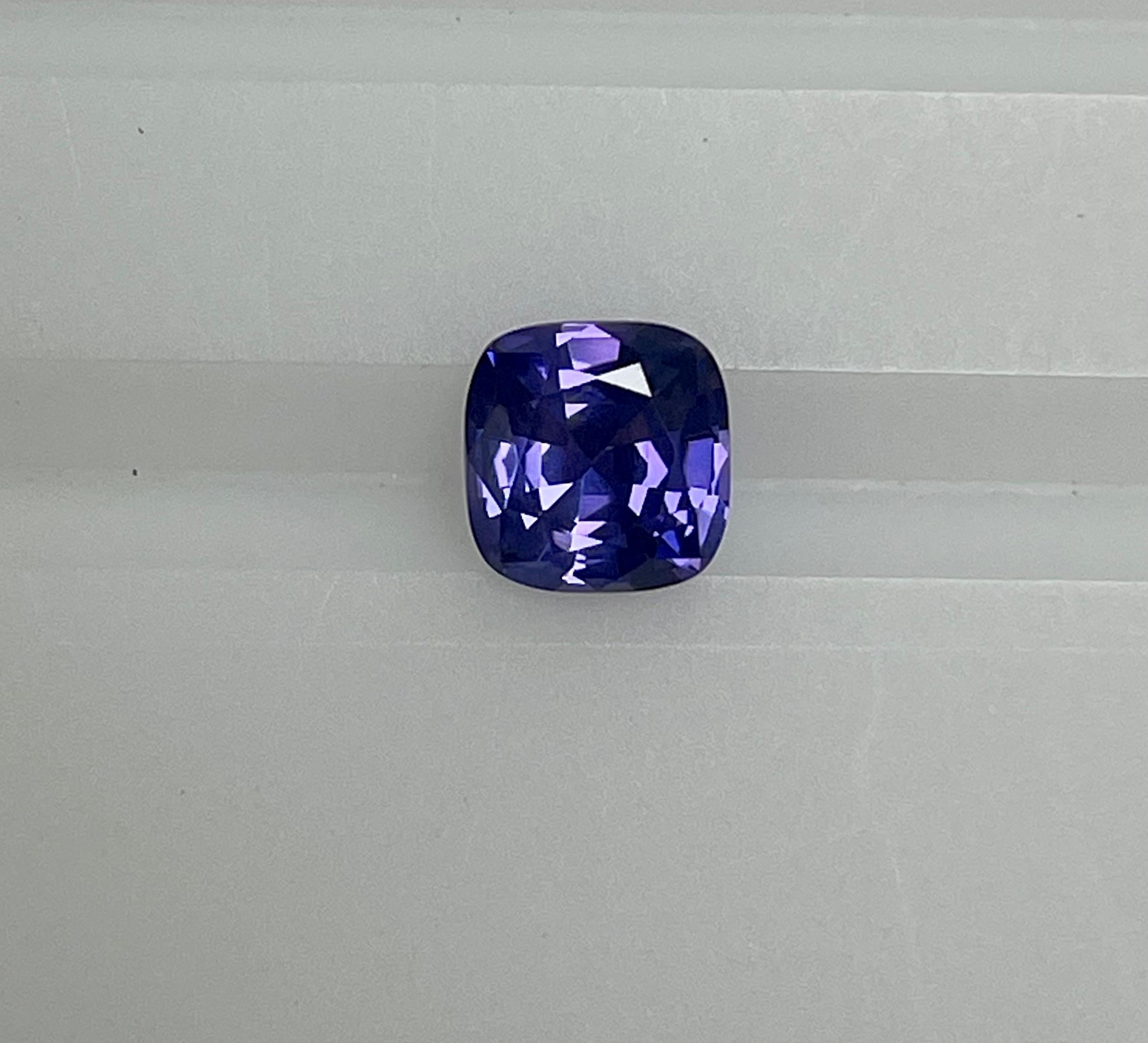 This 1.89 Ct purple sapphire exhibits a great purple color and the square cushion shape is beautifully cut and with that being a natural no heat sapphire, it makes a very unique combination of fine color and shape and color and very much in demand .