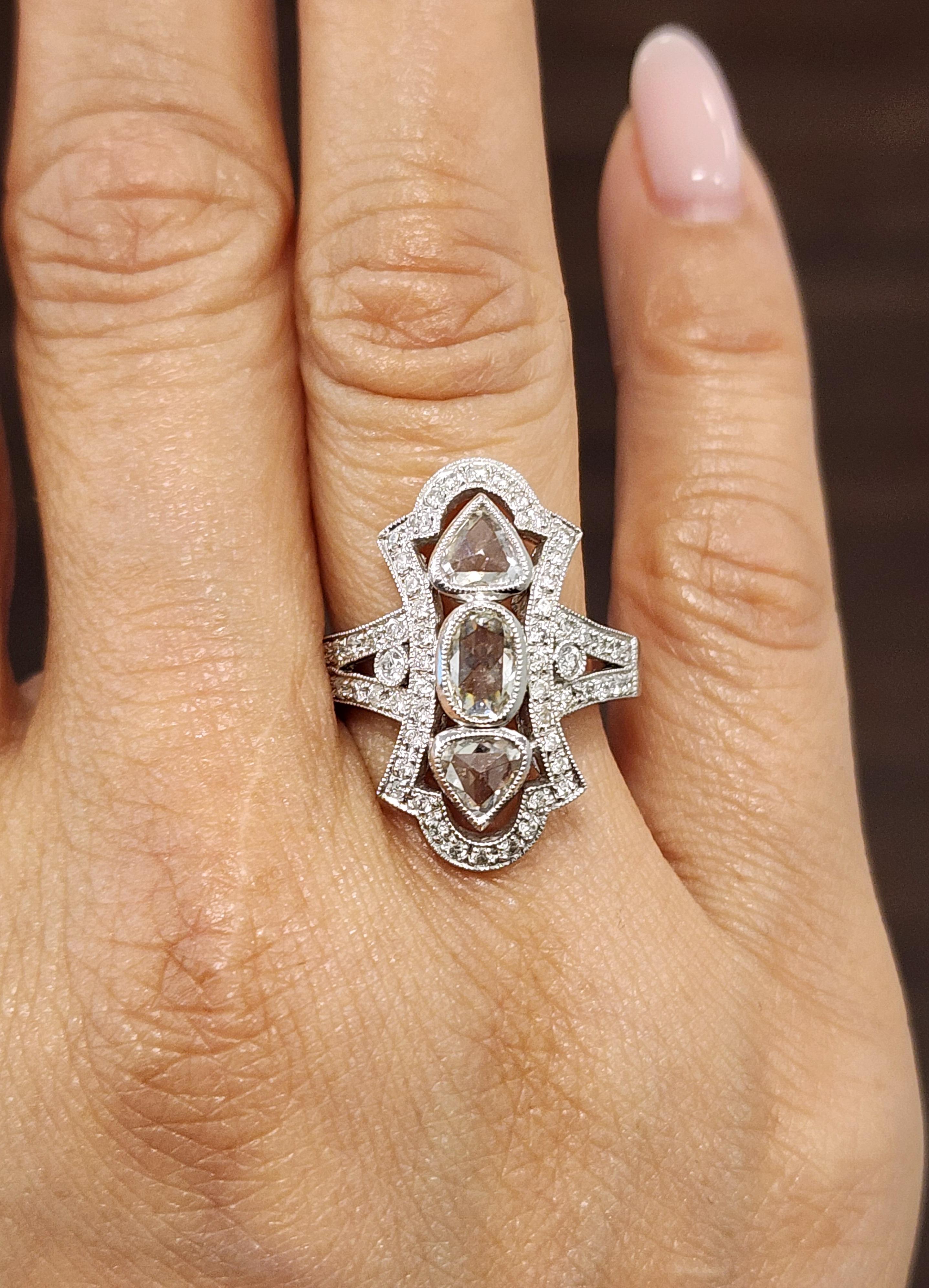 1.89 ct Rose Cut Diamond Ring In New Condition For Sale In Chicago, IL