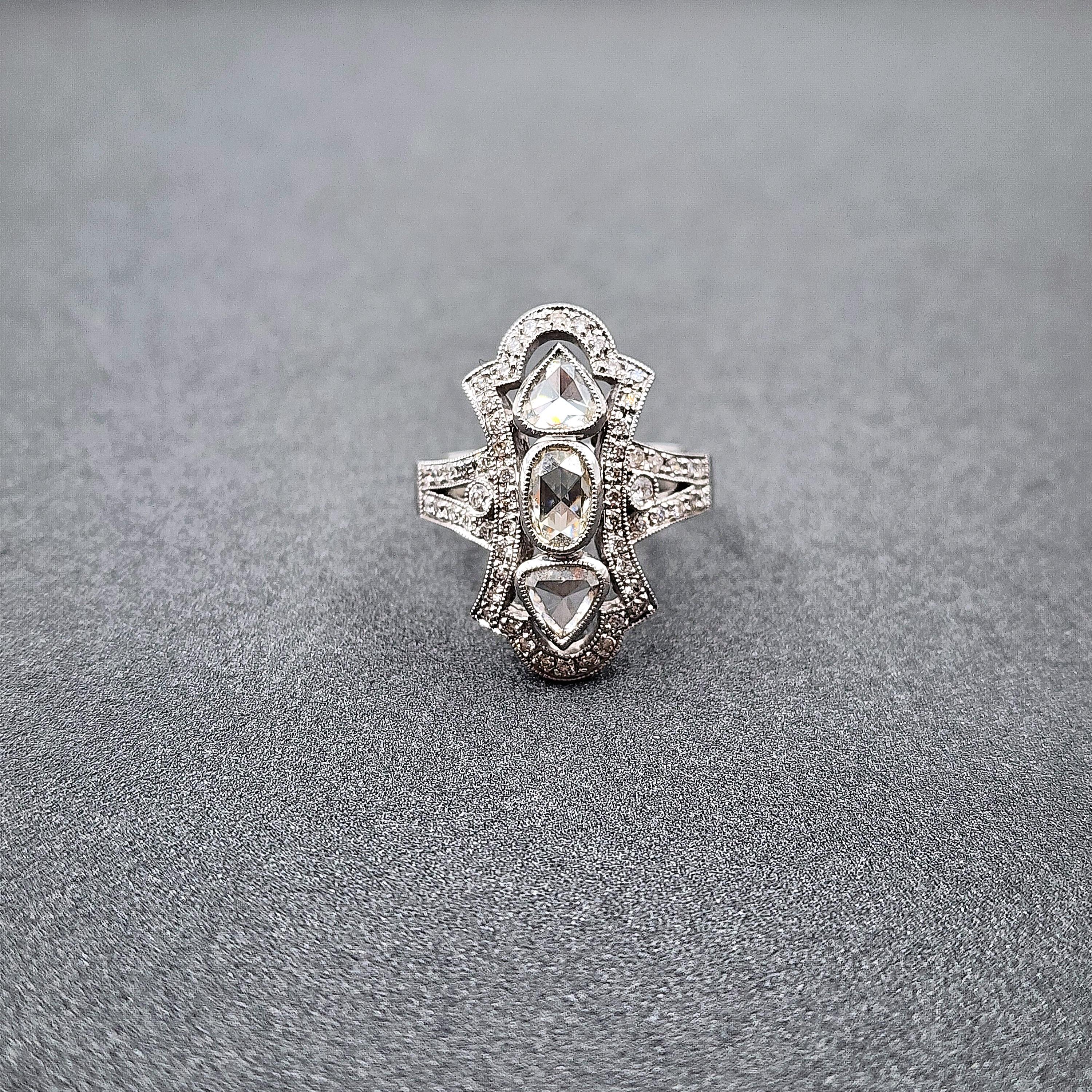 1.89 ct Rose Cut Diamond Ring For Sale 2