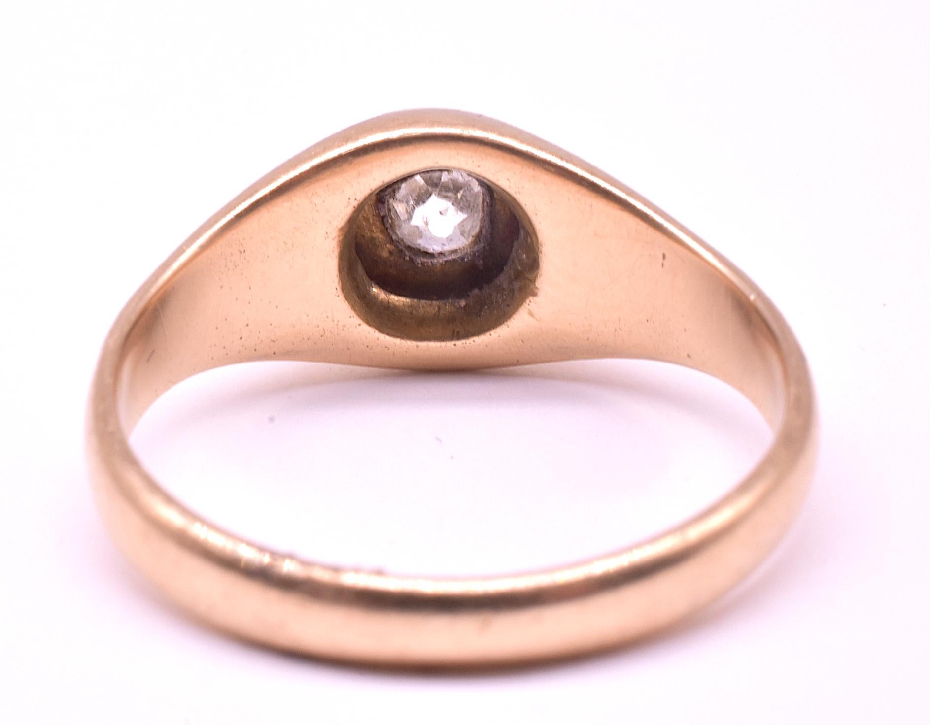 Old Mine Cut C.1890 18K Single Stone Diamond Flush Mount Ring with Incised Shoulders