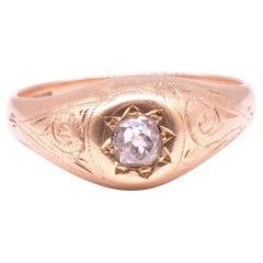 C.1890 18K Single Stone Diamond Gypsy Ring with Incised Shoulders