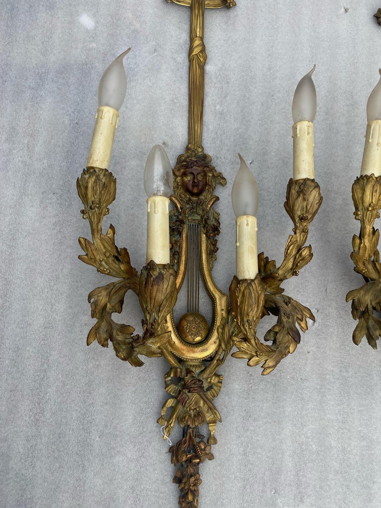 Pair of Louis XVI Style Gilt- Bronze Four-Lights After Gouthiere, 1890-1900 For Sale 1