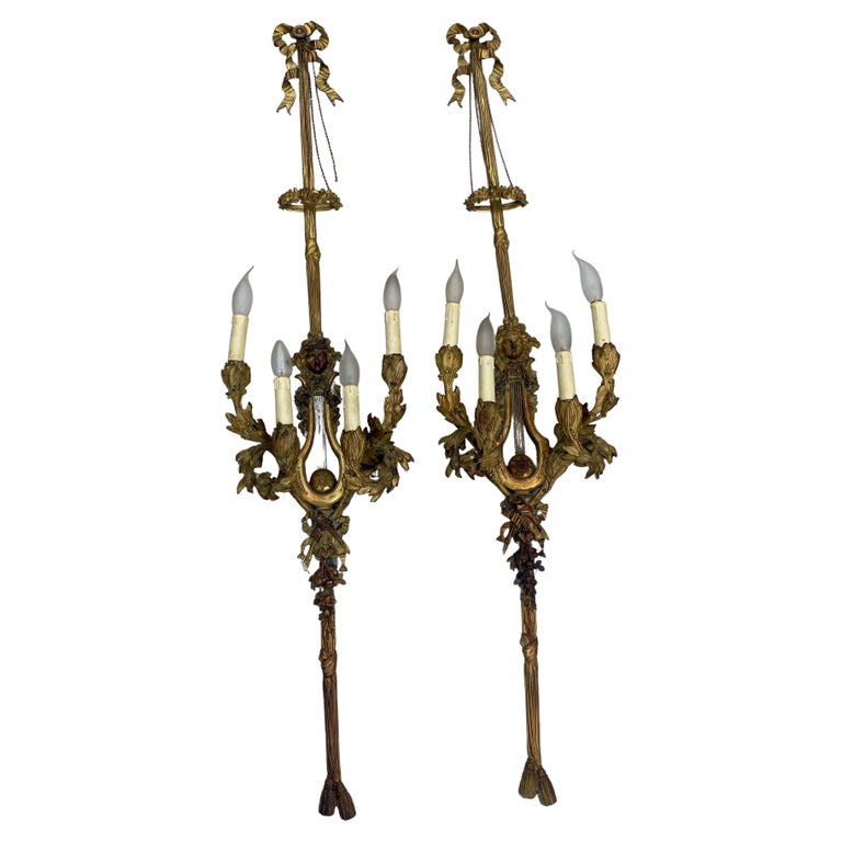 Pair of Louis XVI Style Gilt- Bronze Four-Lights After Gouthiere, 1890-1900 For Sale