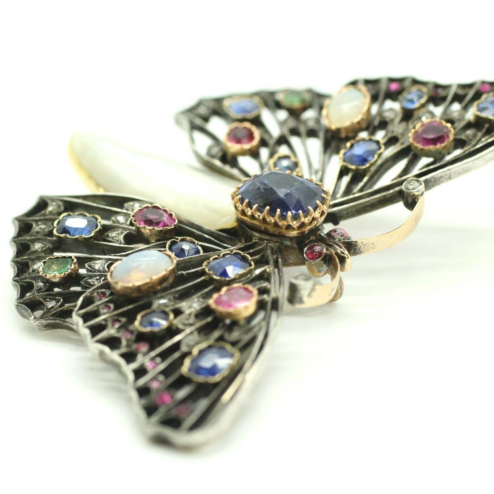 Art Nouveau 1890s-1910s Era Art Nouvea Vintage Butterfly Pendant Decorated with Multi Stones