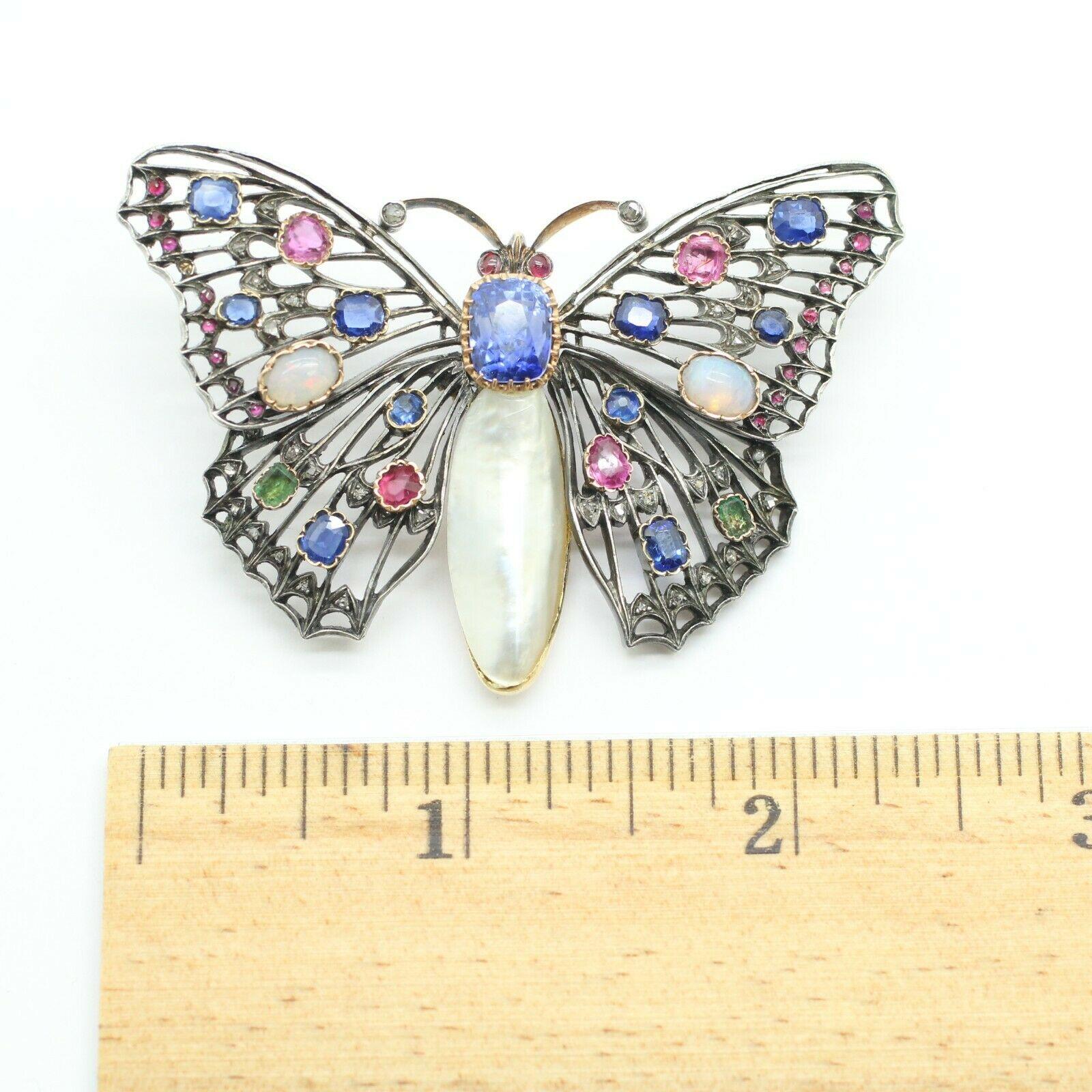 Oval Cut 1890s-1910s Era Art Nouvea Vintage Butterfly Pendant Decorated with Multi Stones