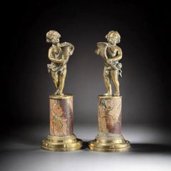 1890-1920 Pair of French Neoclassical Putti Sculptures on Marble Columns - 8.9in