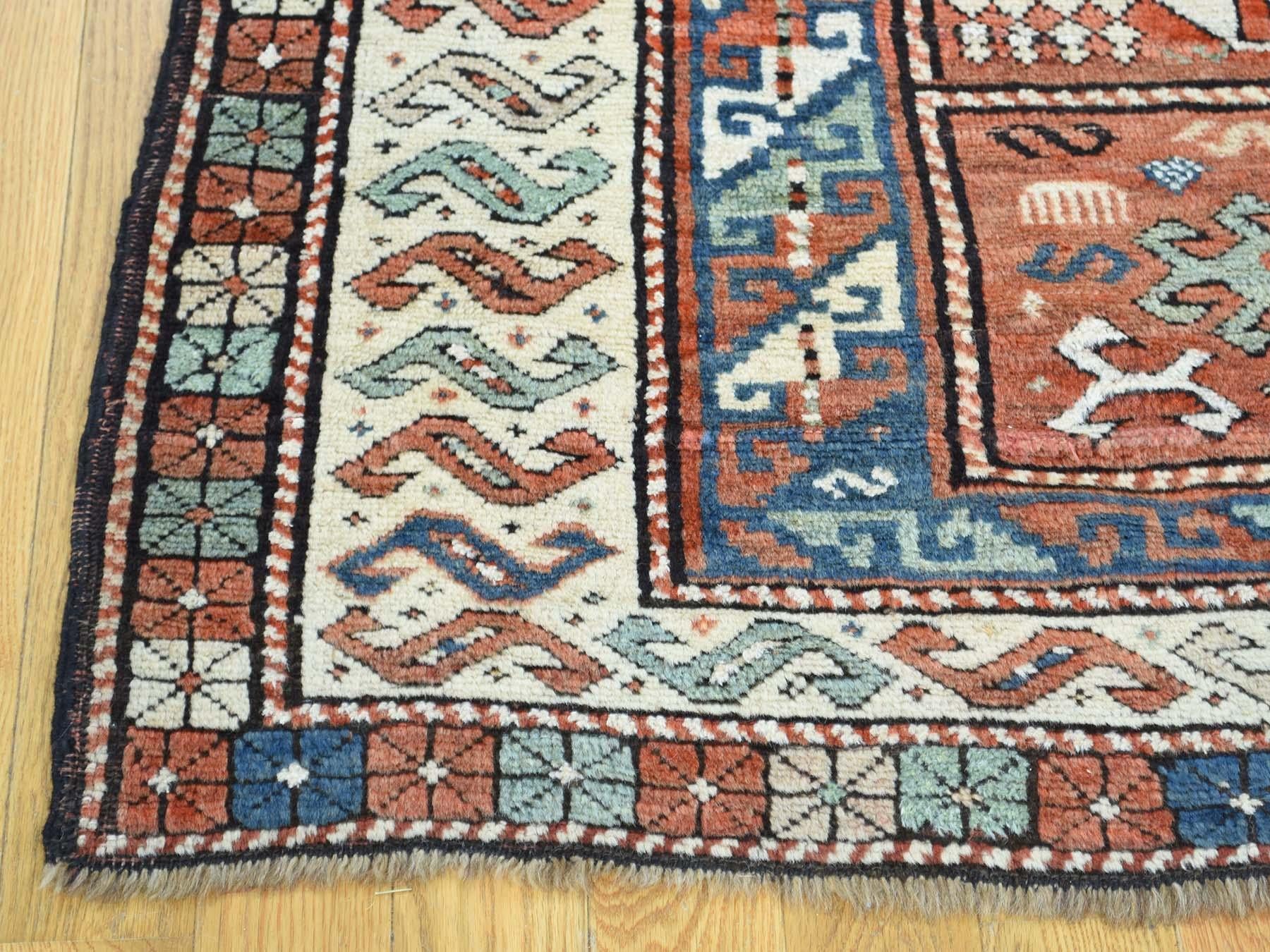 1890 Antique Caucasian Kazak Wide Runner Rug, Clean and Soft Pile 5