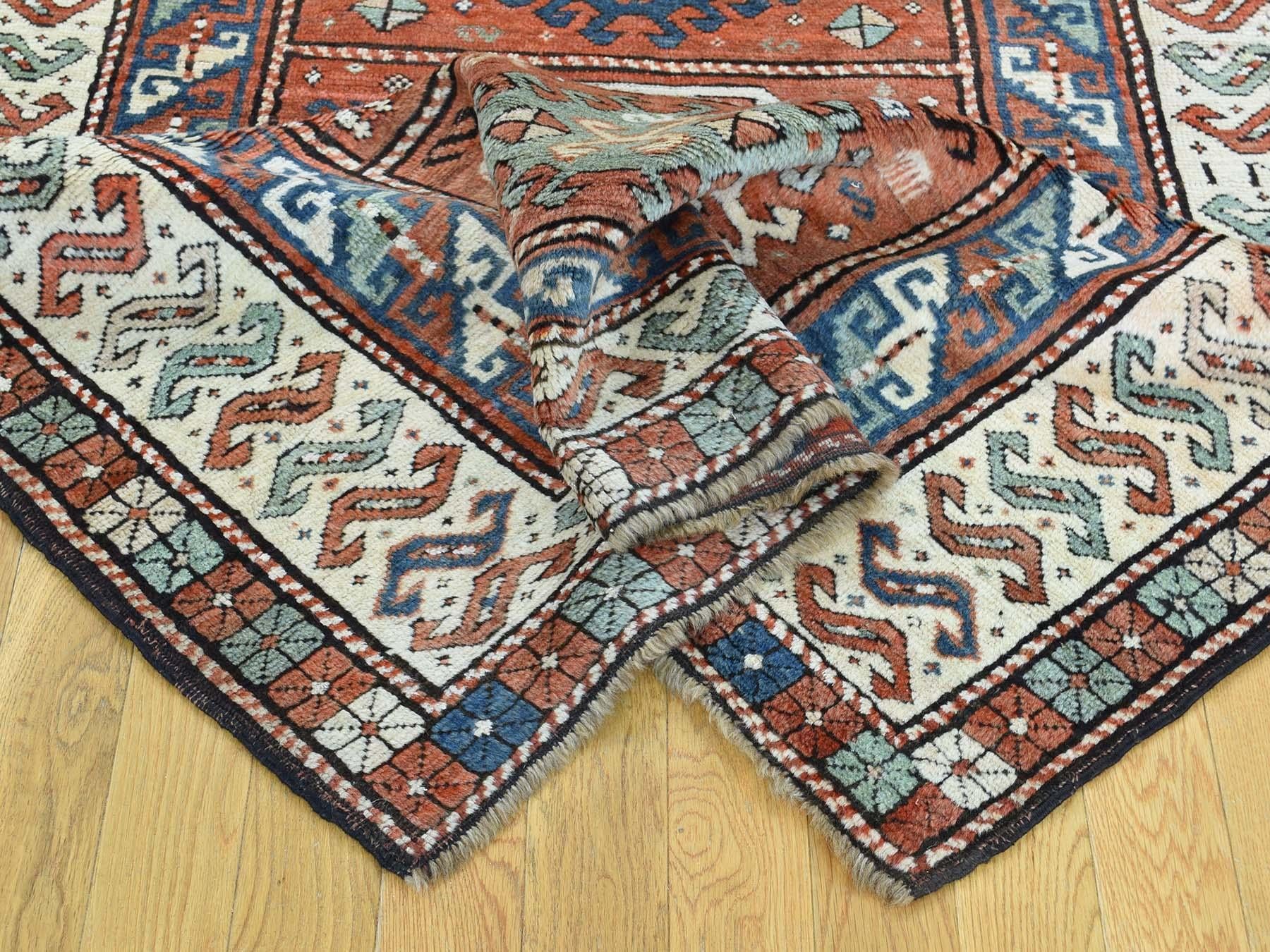 1890 Antique Caucasian Kazak Wide Runner Rug, Clean and Soft Pile 6