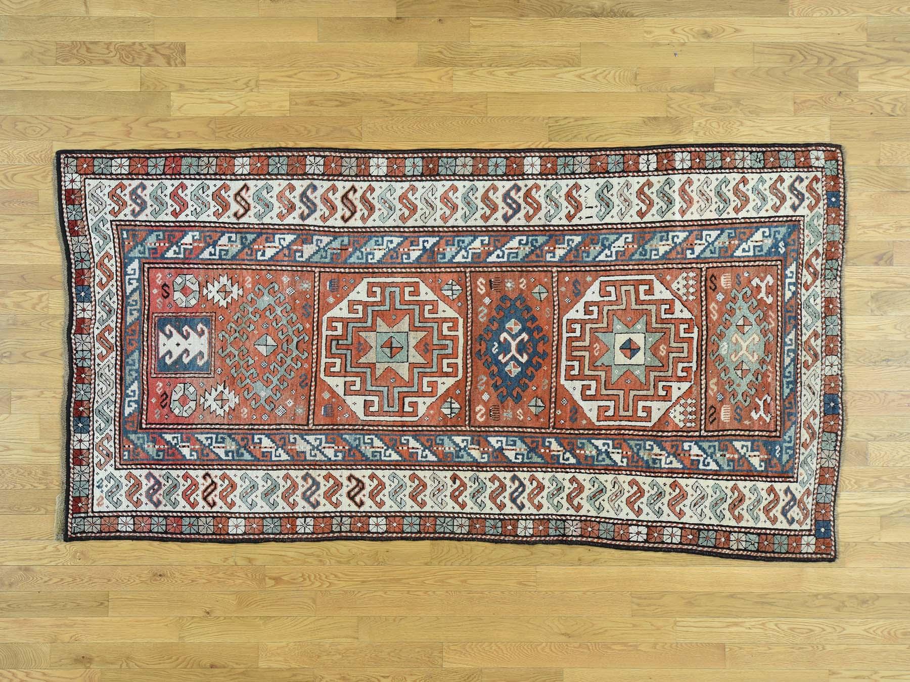 Kazakhstani 1890 Antique Caucasian Kazak Wide Runner Rug, Clean and Soft Pile