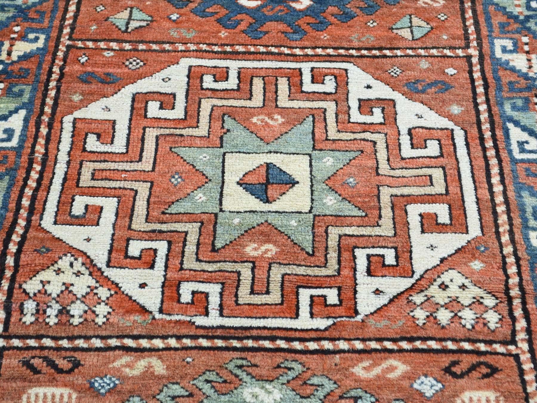 Late 19th Century 1890 Antique Caucasian Kazak Wide Runner Rug, Clean and Soft Pile