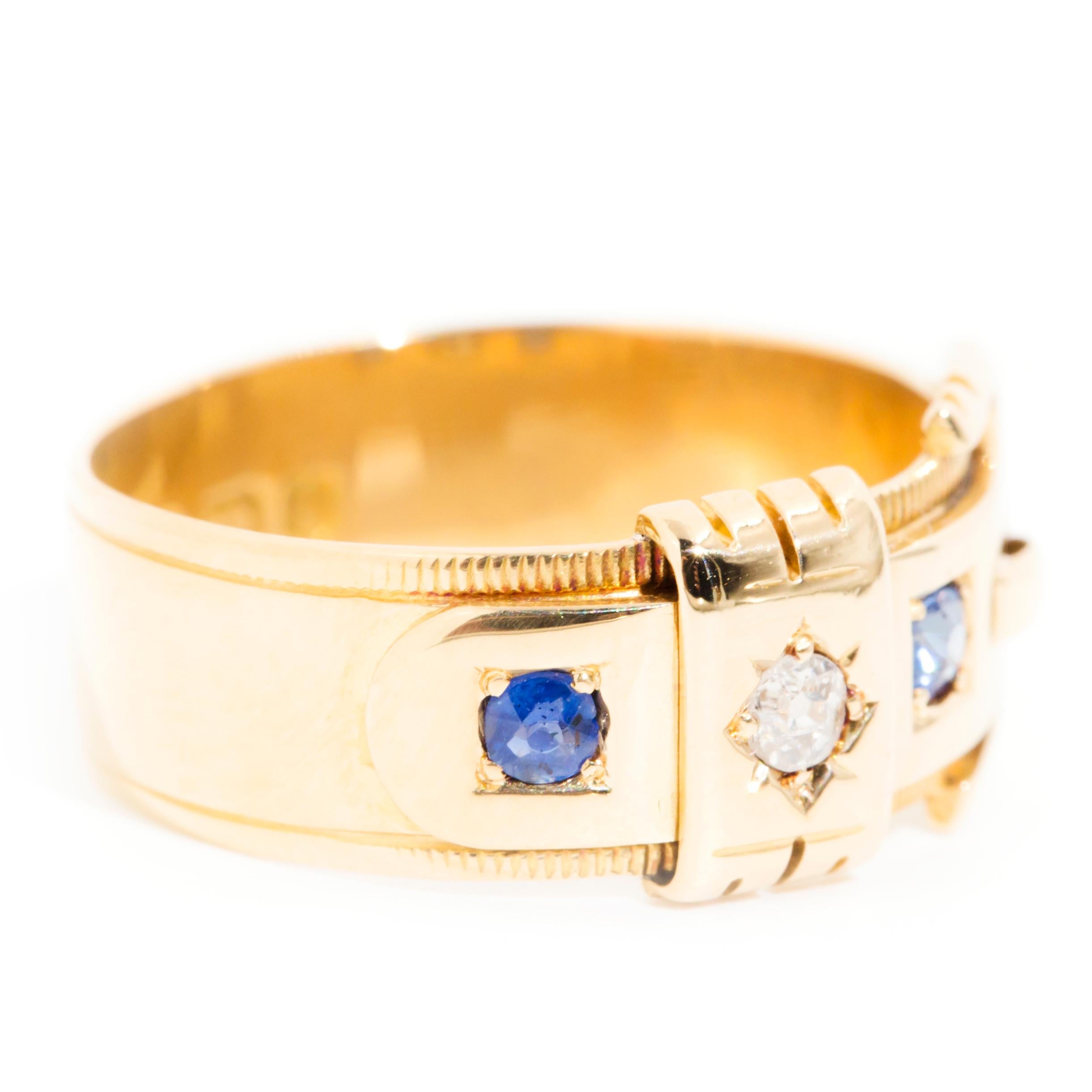 1890 Antique Diamond and Ceylon Sapphire Belt Ring in 18 Carat Yellow Gold 5