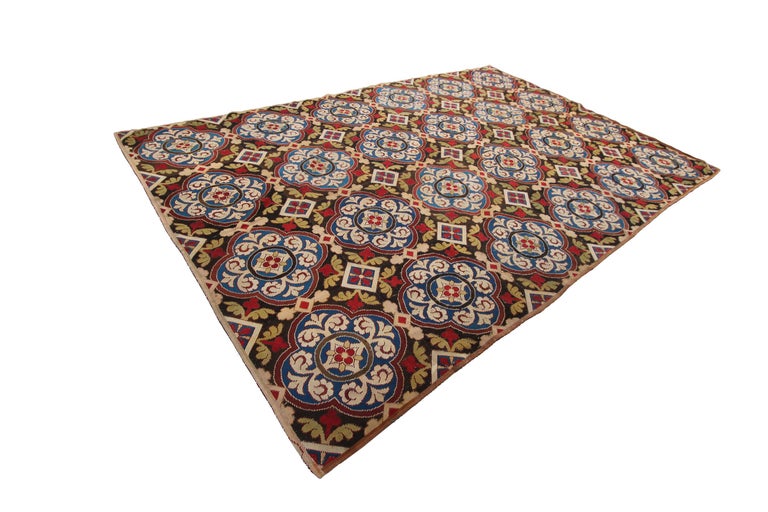 1890 Antique English Needlepoint Overall Geometric Rug Tapestry For ...
