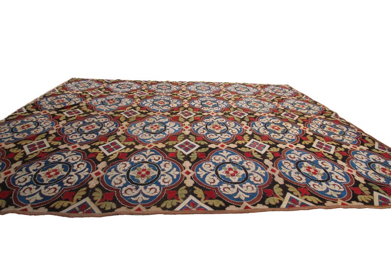 1890 Antique English Needlepoint Overall Geometric Rug Tapestry For ...