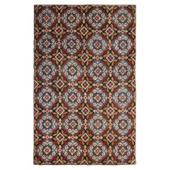 1890 Antiguo Tapiz de Alfombra Geométrica de Punto de Aguja Inglés