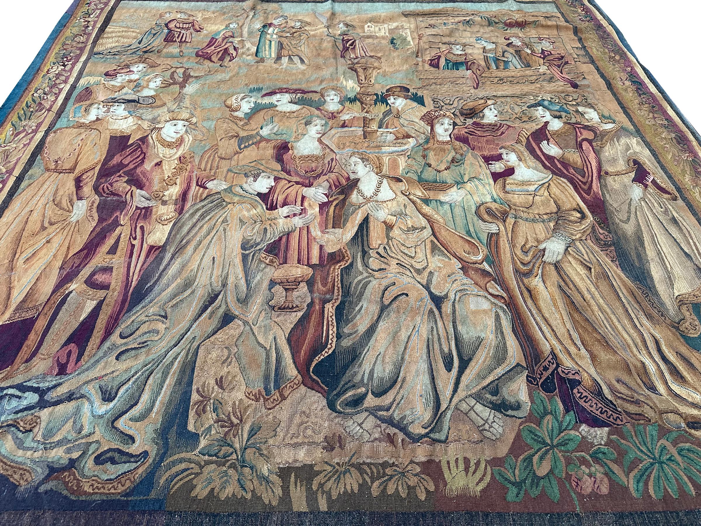 Hand-Woven 1890 Antique French Tapestry Arts & Crafts Ceremonial 8x9 239cm x 257cm For Sale