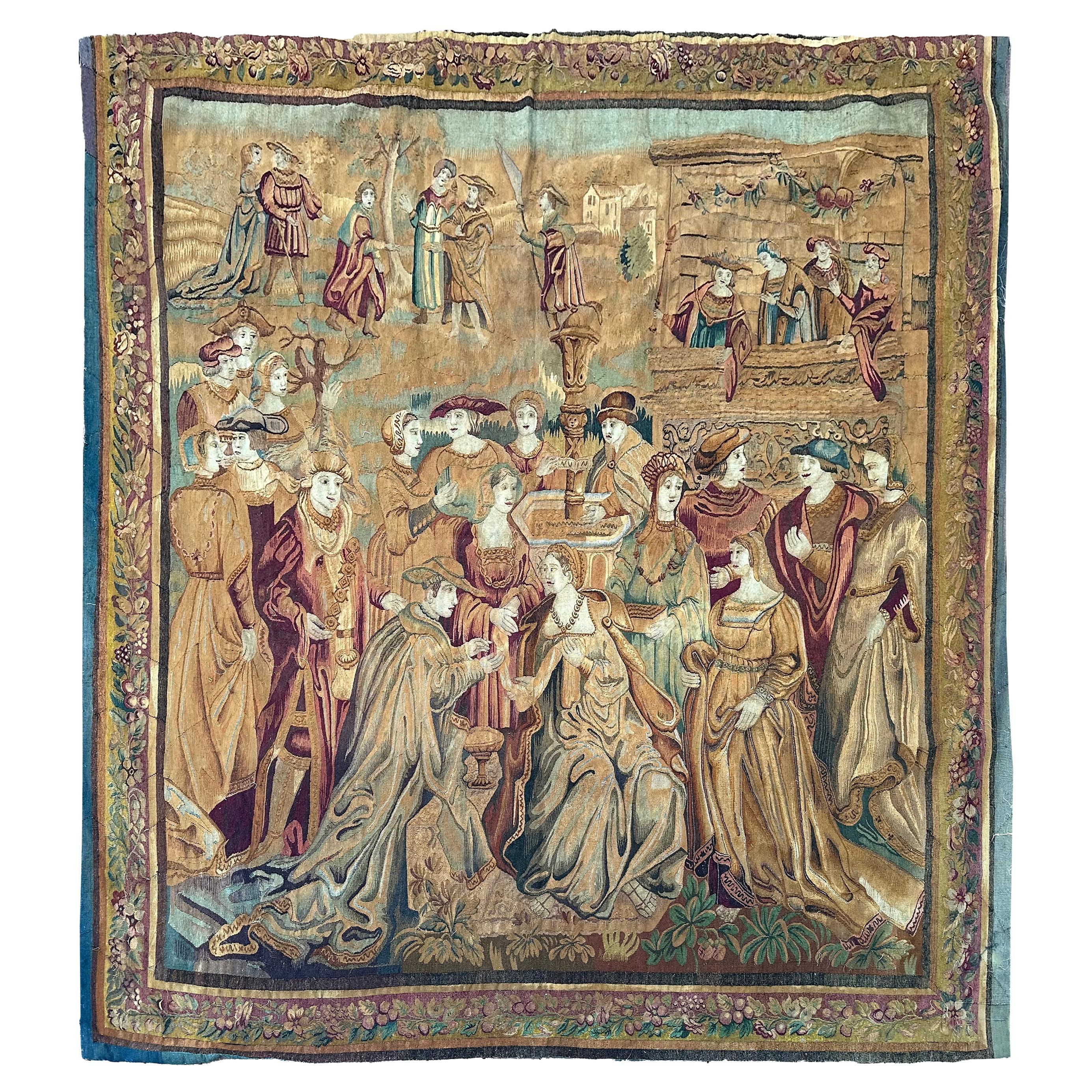 Antiker französischer Wandteppich im Stil des Arts and Crafts von 1890, zeremonieller 8x9 239 cm x 257cm im Angebot