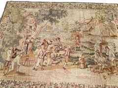 1890 Antique French Tapestry Wool & Silk Verdure Bocha Game Festivities 5x7