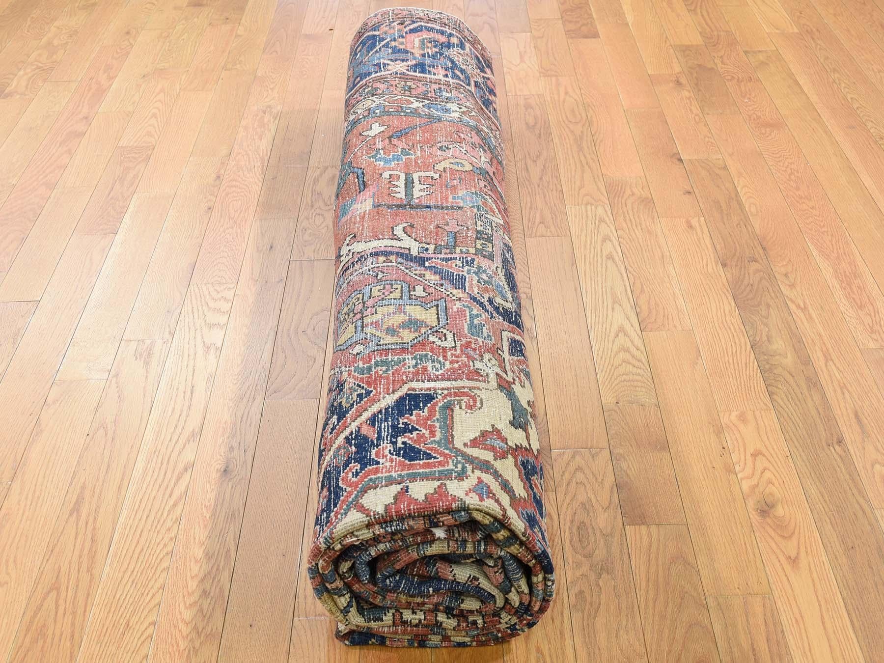 1890 Antique Persian Heriz Serapi Rug, Even Wear 4