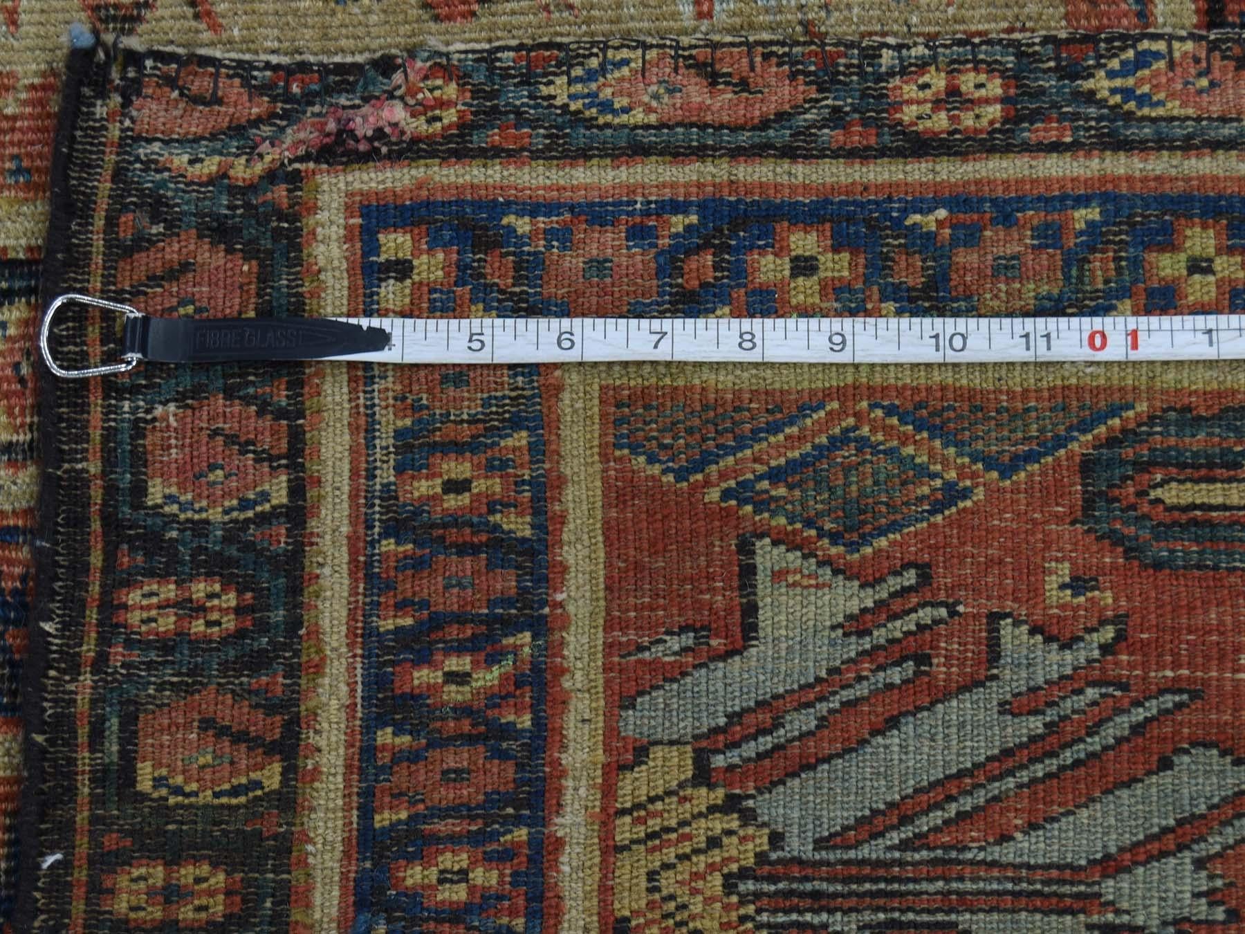 1890 Antique Persian Mahal Rug Fish Design, Camel Field, Wide Border In Good Condition For Sale In Carlstadt, NJ