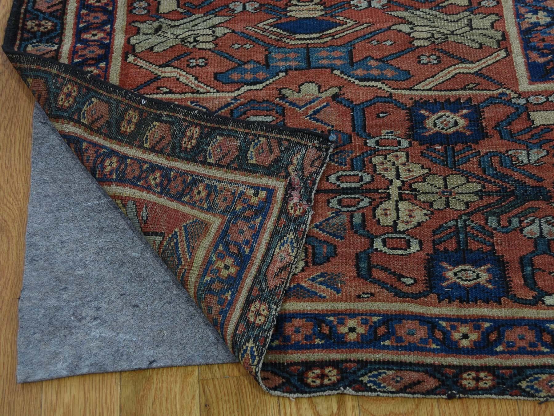 Late 19th Century 1890 Antique Persian Mahal Rug Fish Design, Camel Field, Wide Border For Sale