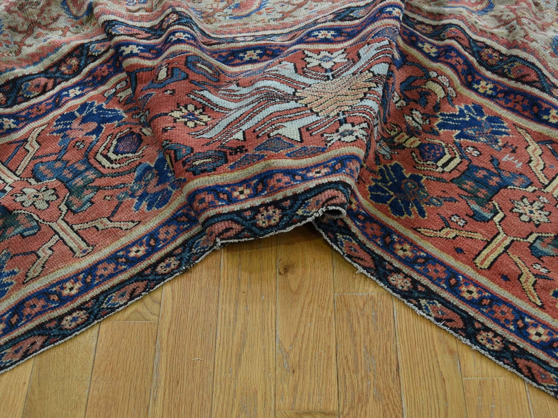 Wool 1890 Antique Persian Mahal Rug Fish Design, Camel Field, Wide Border For Sale