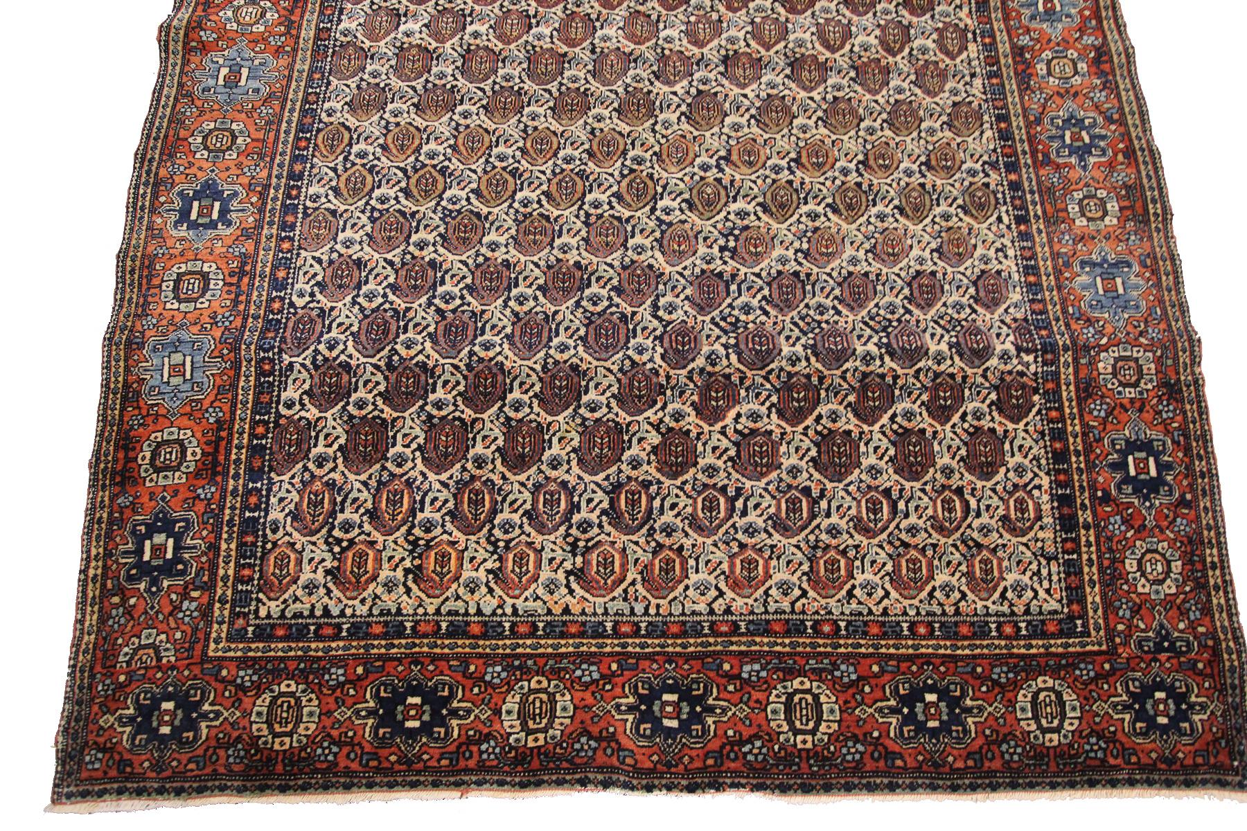 Hand-Knotted 1890 Antique Persian Rug Antique Persian Rug Sarouk Farahan Geometric Overall For Sale