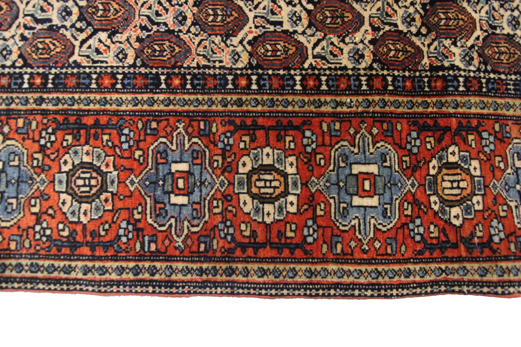 Wool 1890 Antique Persian Rug Antique Persian Rug Sarouk Farahan Geometric Overall For Sale