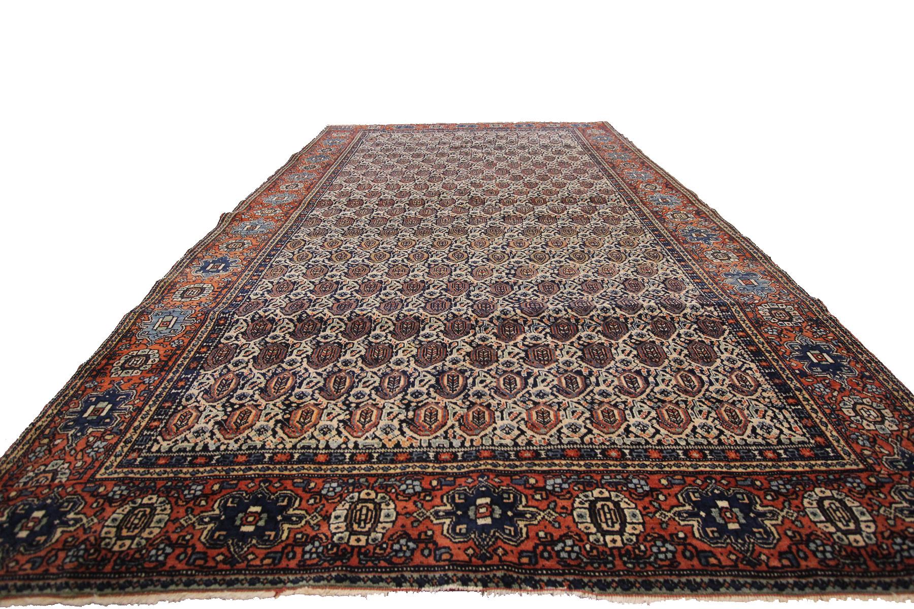 1890 Antique Persian Rug Antique Persian Rug Sarouk Farahan Geometric Overall For Sale 1