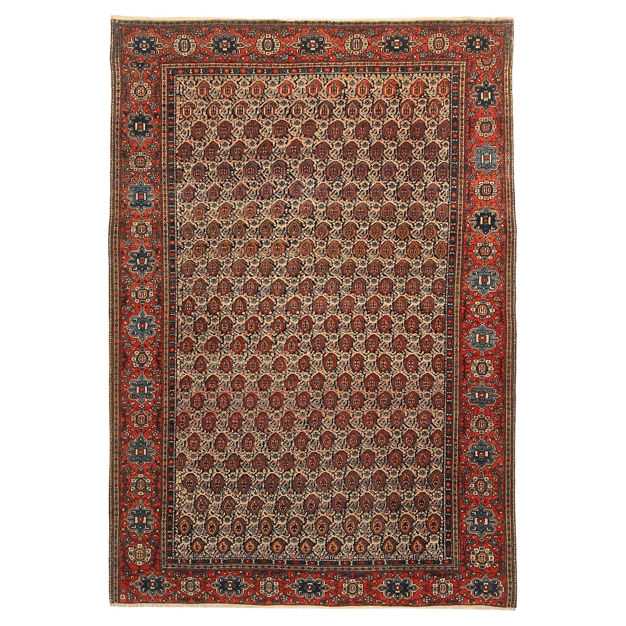 1890 Antiker persischer Teppich Antiker persischer Teppich Sarouk Farahan Geometrischer Gesamtteppich