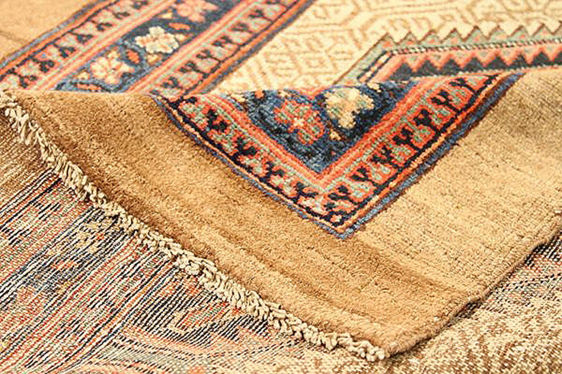 Islamic 1890 Antique Persian Sarab Runner Rug with Brown and Beige Geometric Details For Sale