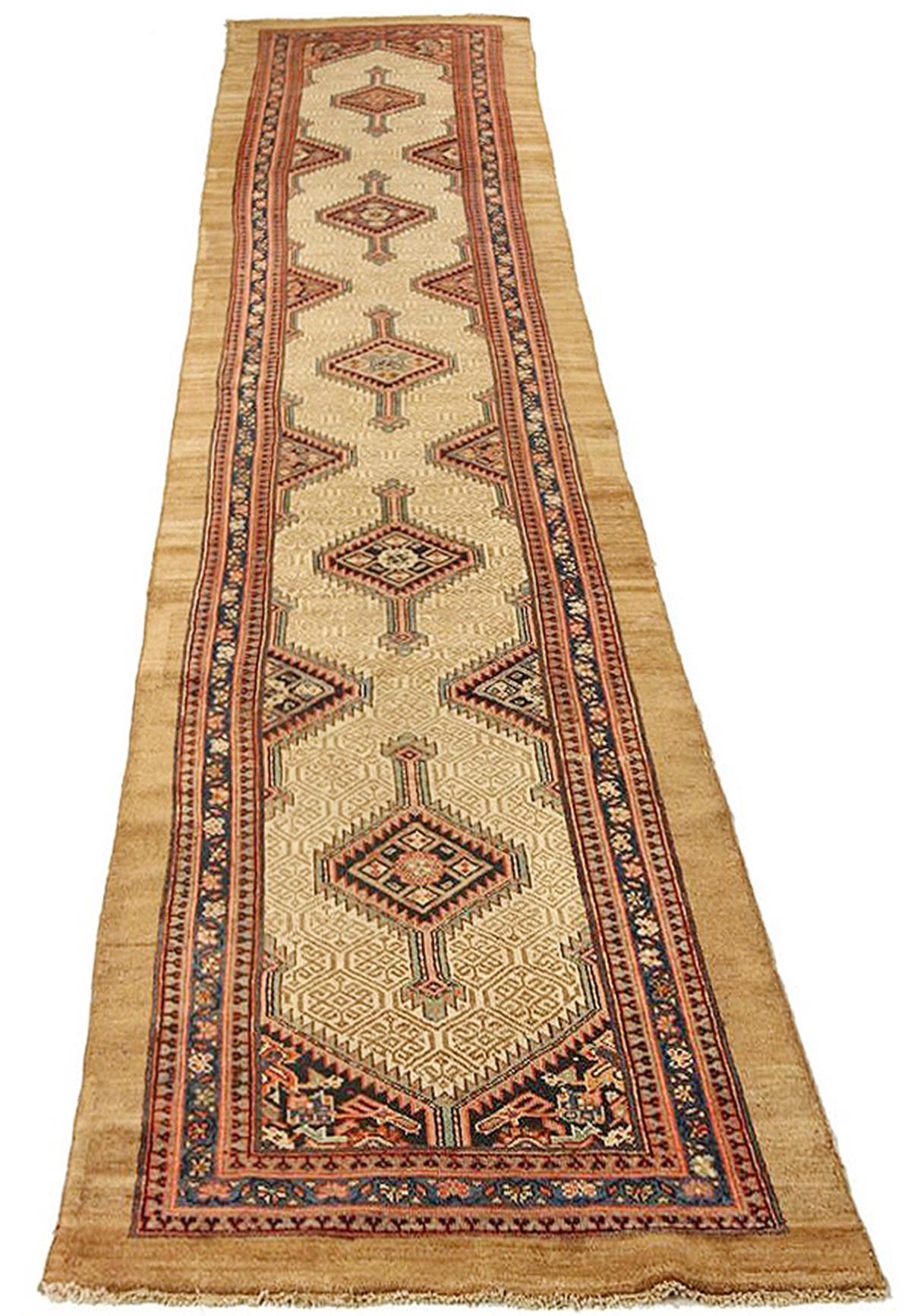 Hand-Woven 1890 Antique Persian Sarab Runner Rug with Brown and Beige Geometric Details For Sale