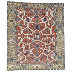1890 Antique Persian Serapi Heriz Rug, Squarish, All-Over Design