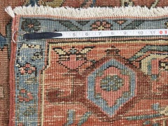 1890 Antique Persian Serapi Rug Flower Design Rust Navy Worn