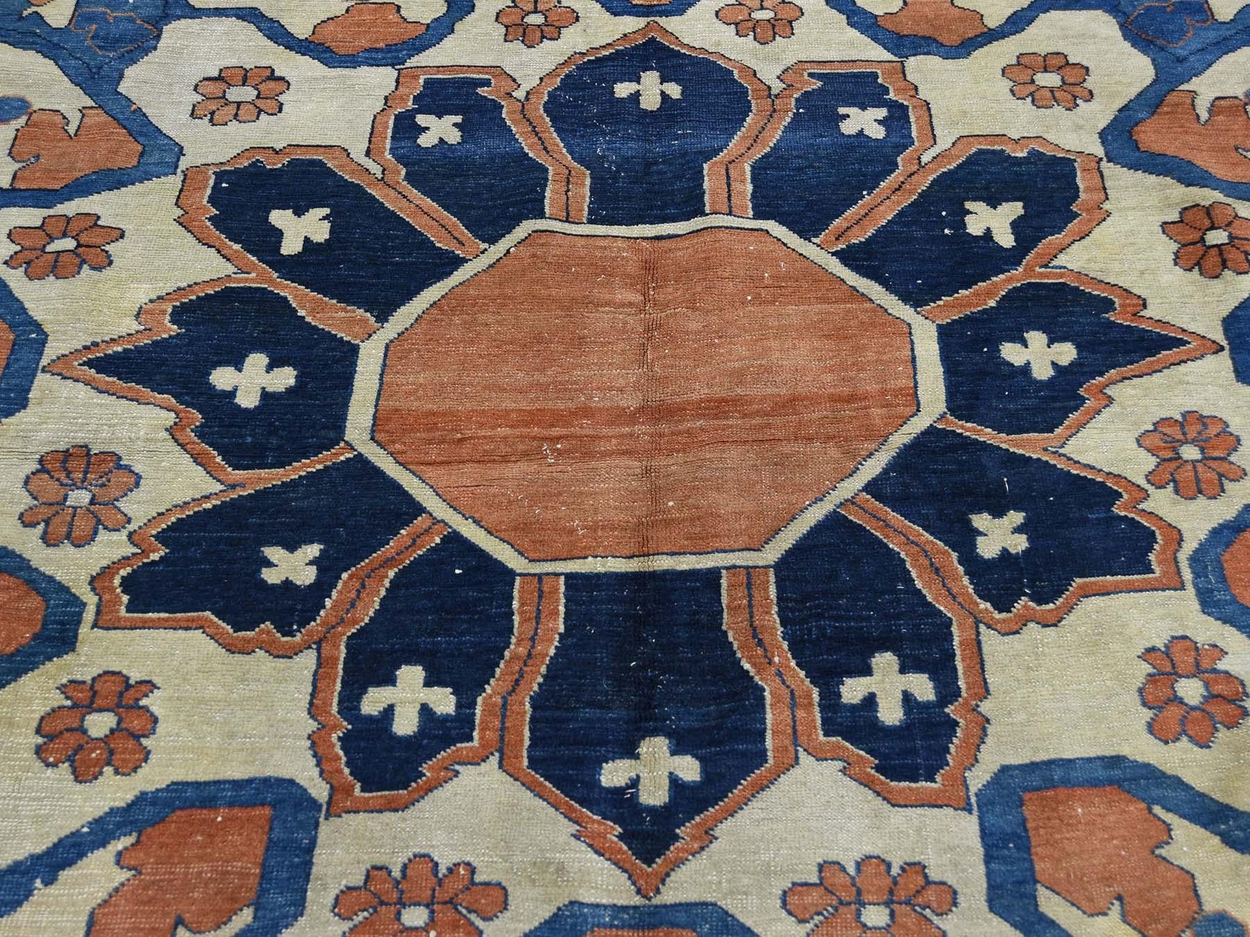 Hand-Knotted 1890 Antique Persian Serapi Rug, Bold Flower Design, Breathtaking For Sale