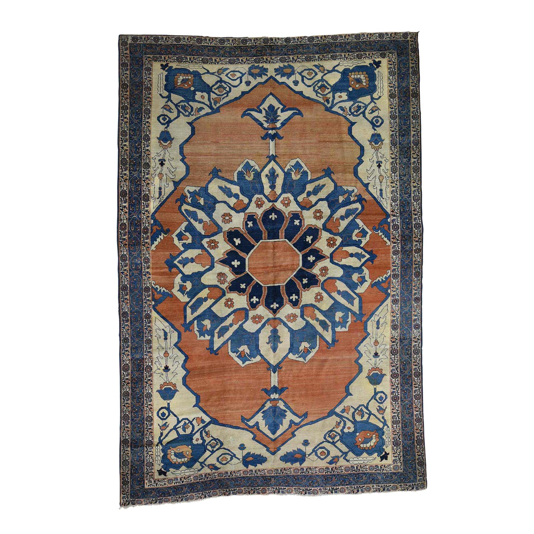 1890 Antique Persian Serapi Rug, Bold Flower Design, Breathtaking For Sale
