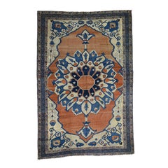 1890 Antique Persian Serapi Rug, Bold Flower Design, Breathtaking