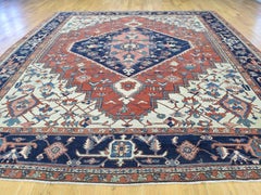 1890 Antique Persian Serapi Rug Rust/Navy Medallion