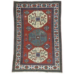 1890 Antique Pin Wheel Kazak Rug Even Wear and Large