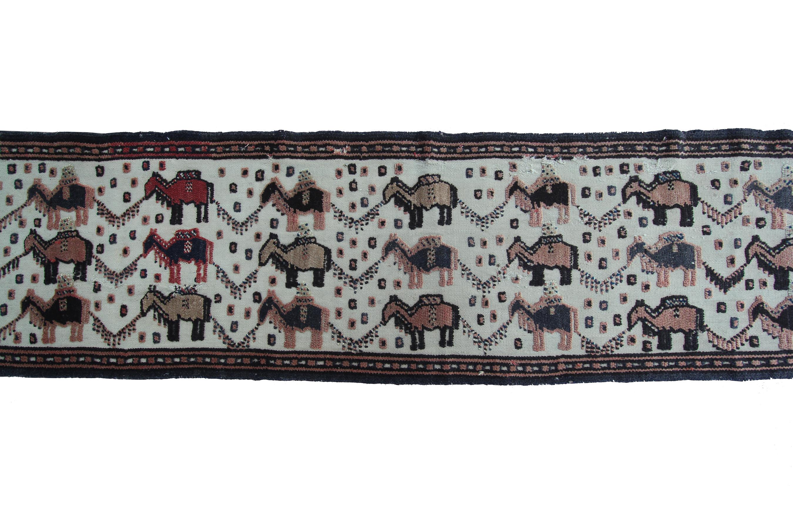 1890 Antique Tapestry Handmade Persian Runner Senneh Animal Design For Sale 3