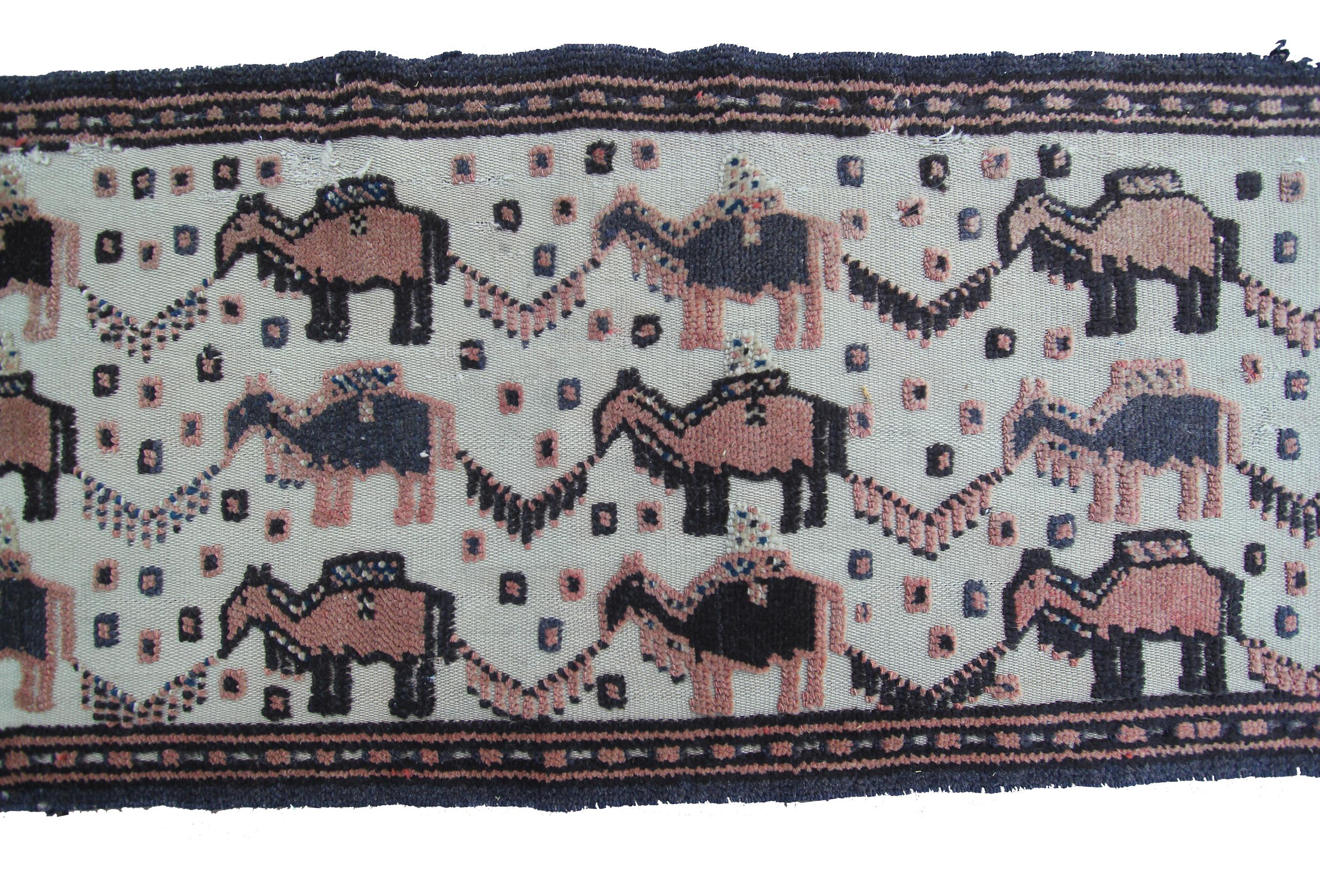 1890 Antique Tapestry Handmade Persian Runner Senneh Animal Design For Sale 4