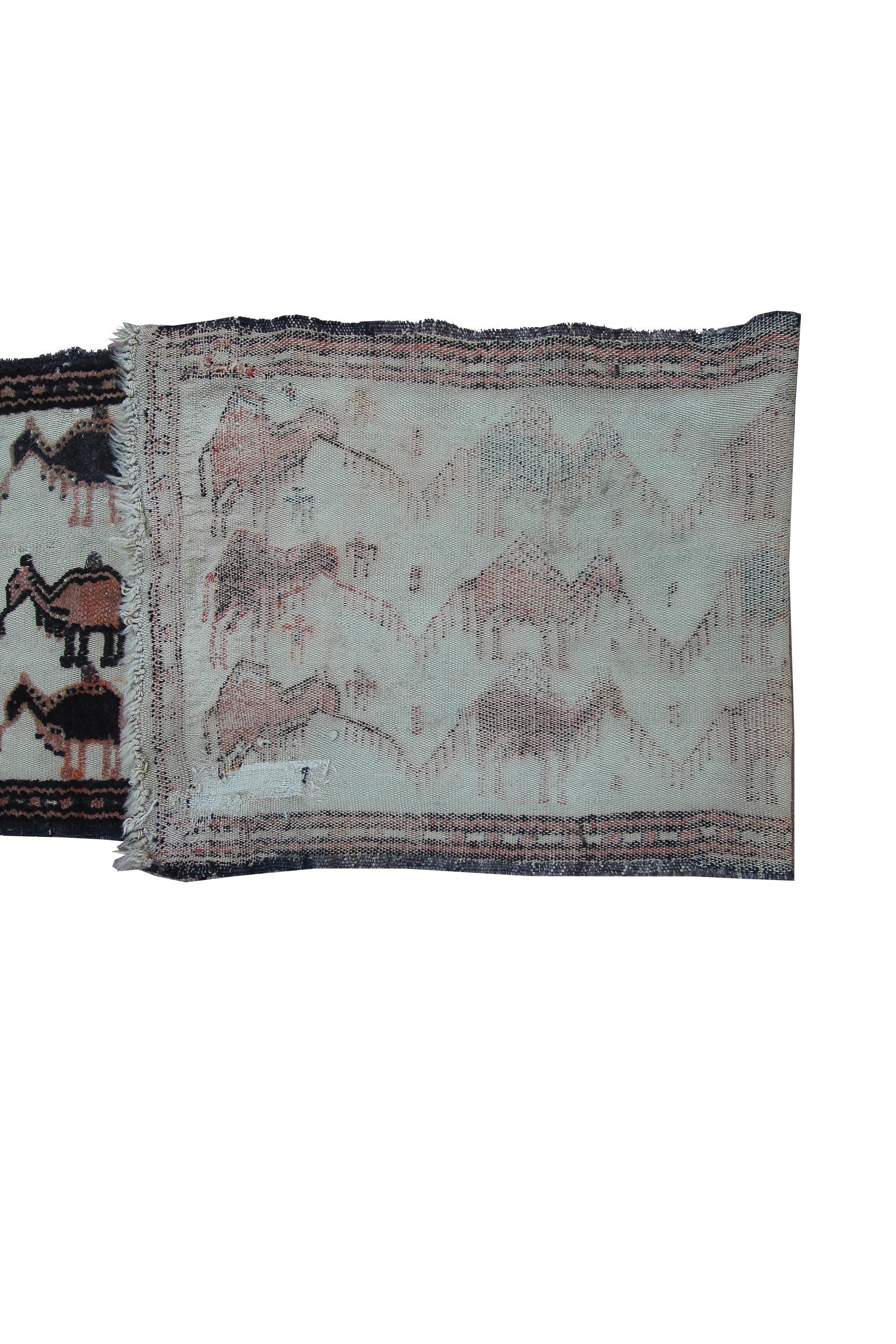 1890 Antique Tapestry Handmade Persian Runner Senneh Animal Design For Sale 5
