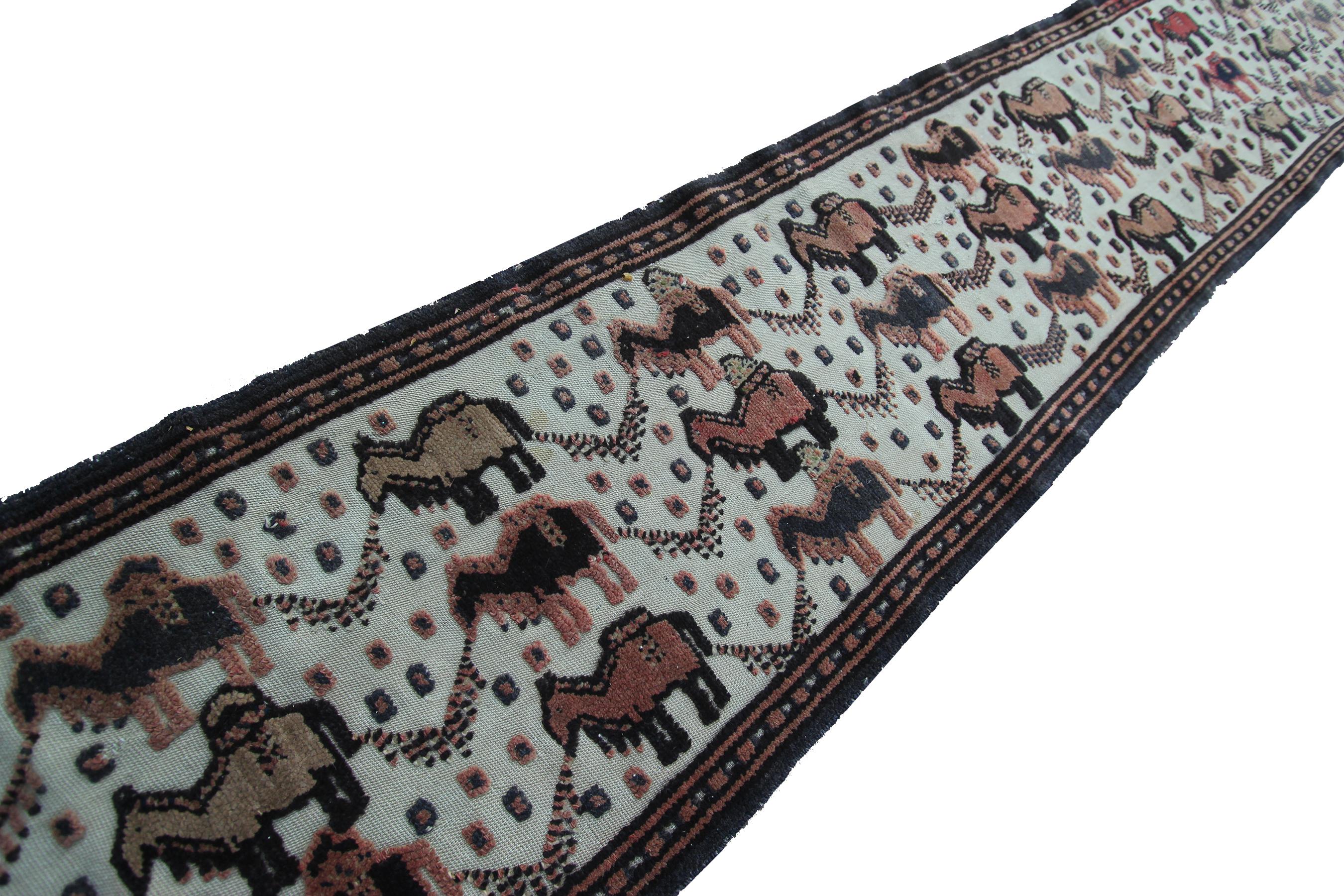 1890 Antique Tapestry Handmade Persian Runner Senneh Animal Design For Sale 1