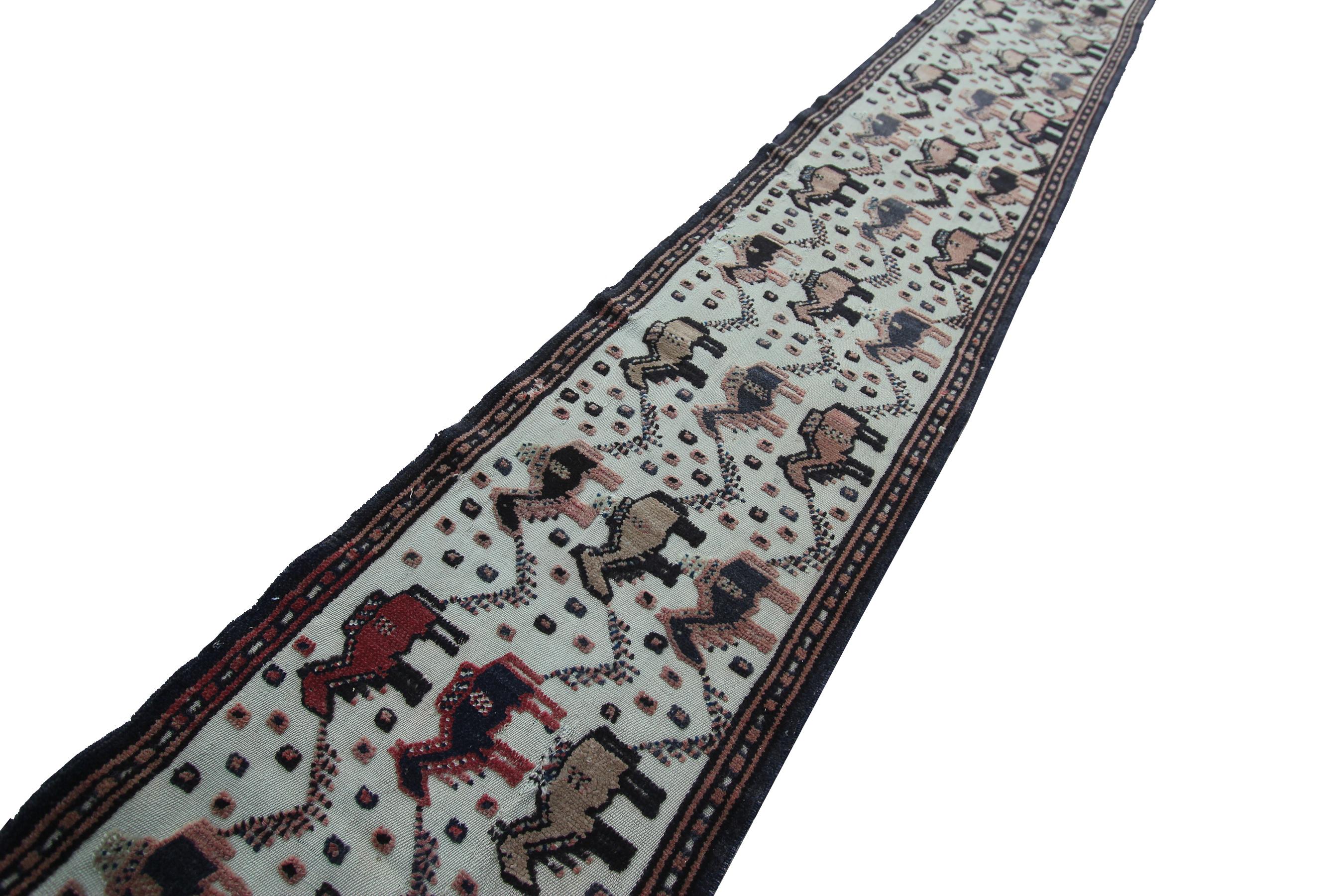 1890 Antique Tapestry Handmade Persian Runner Senneh Animal Design For Sale 2