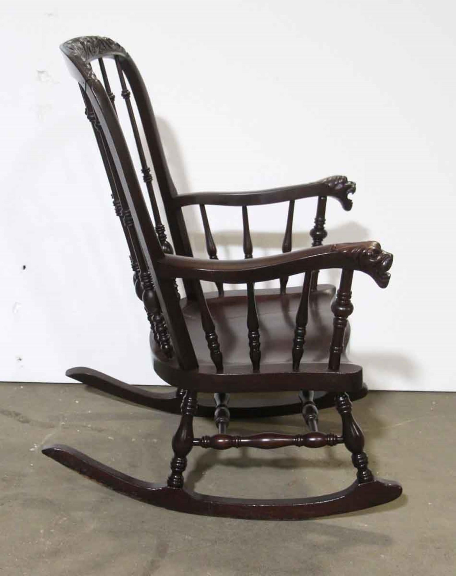 1890 Antique Victorian Carved Oak Rocking Chair with Griffon Arms 3