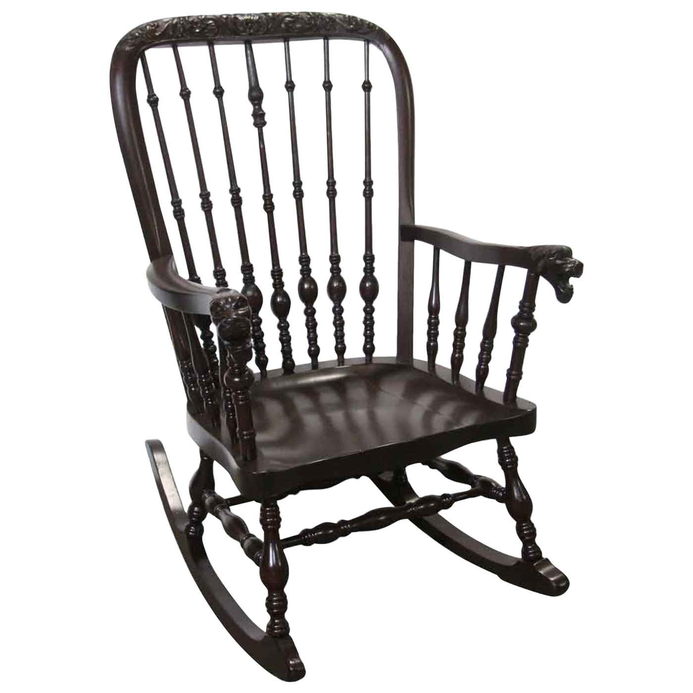 1890 Antique Victorian Carved Oak Rocking Chair with Griffon Arms For ...