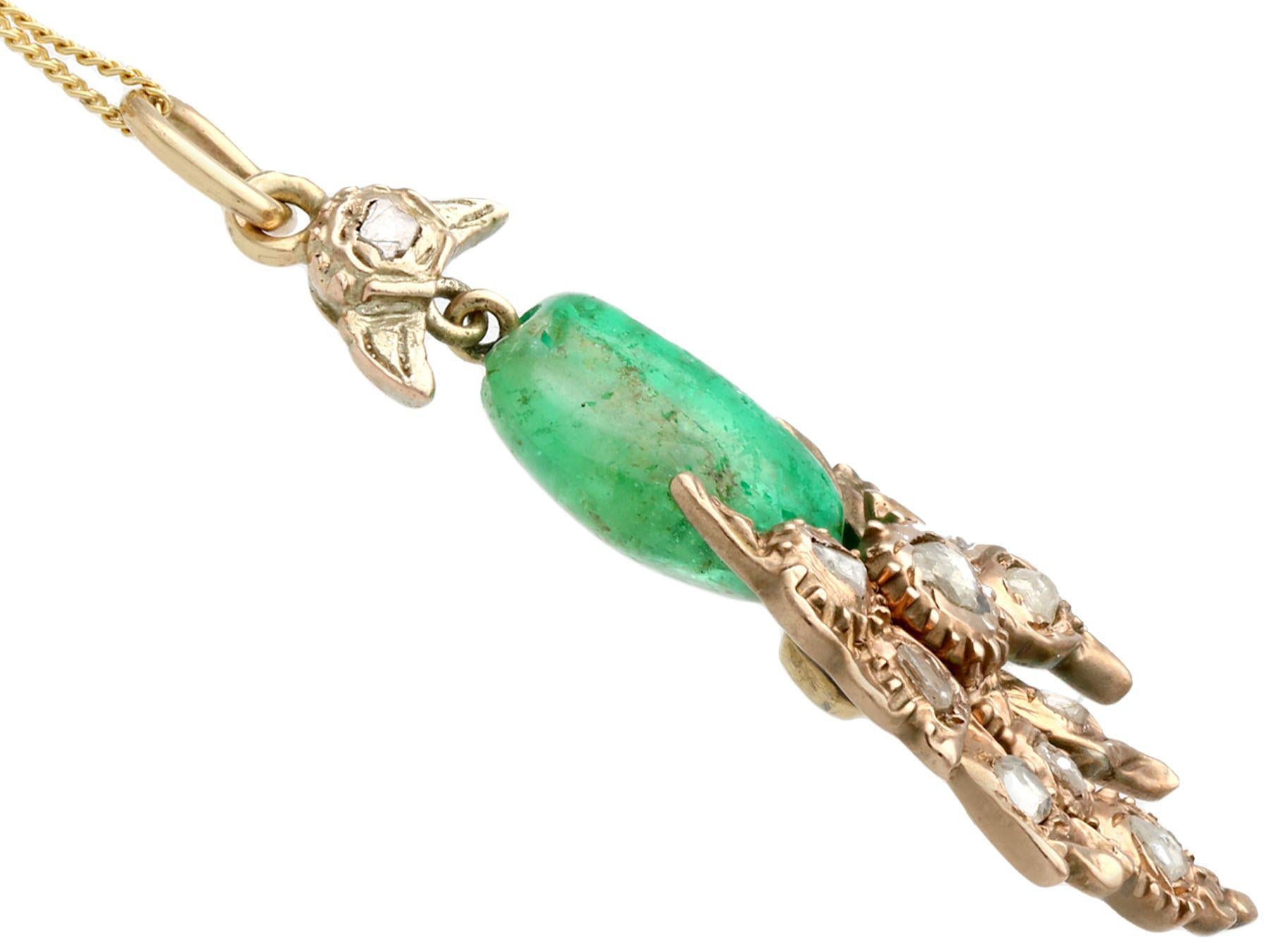Cabochon 1890 Antique Victorian Emerald and Diamond Yellow Gold Pendant